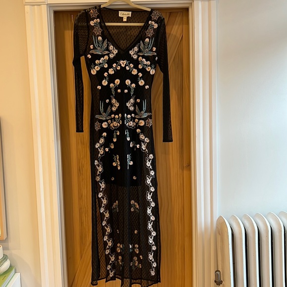 NWOT Cleobella Embroidered V-Neck Maxi Dress, Black, SM - Picture 1 of 8